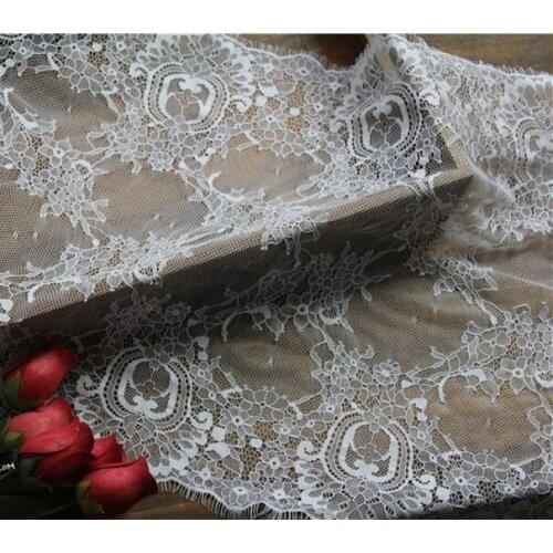 40cm Wide White Wedding dress eyelash lace trimming French Chantilly lace fabric french lace trim Diy accessories 3meter/lot