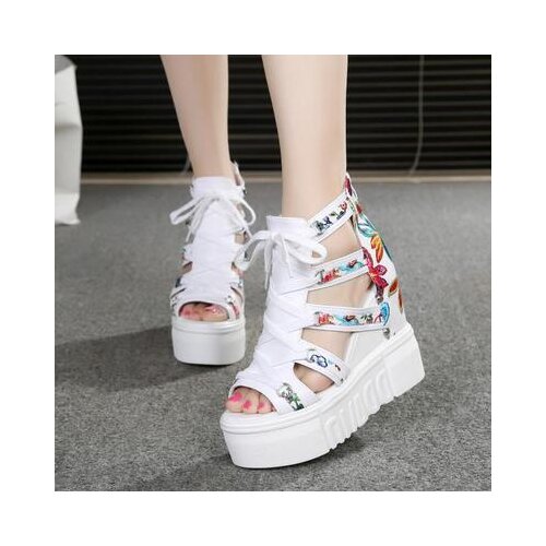 Hot Print Leisure Wedges Womens Shoes 2021 new Summer Shoes Women Sandals Platform Shoelaces High Heels Casual Shoes Woman