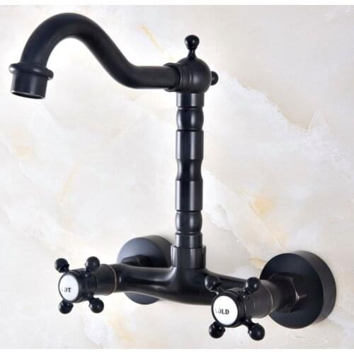 Black Oil Rubbed Bronze Brass Two Cross Handles Wall Mount Swivel Spout Kitchen & Bathroom Basin Sink Faucet Mixer Tap anf453