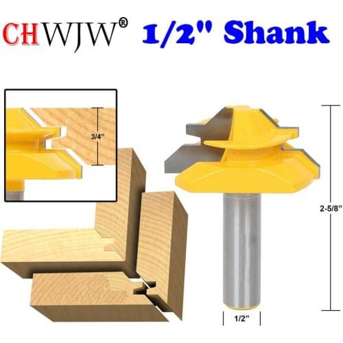 1pc Medium Lock Miter Router Bit - 45 Degree - 3/4" Stock - 1/2" Shank Tenon Cutter for Woodworking Tools- Chwjw 15127