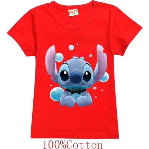 Stitch Angel Little Monster Cartoon Print Cotton Boys And Girls T-Shirt O-Neck Pullover Short Sleeve Tee Tops Graphic T Shirts