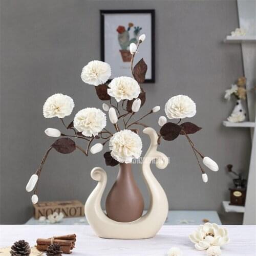 Europe Nordic Ceramic Desk Vase Ikebana Ornament Artificial Carnation Flower Wine Cabinet Living Room Home Furnish Decro Y-4/309