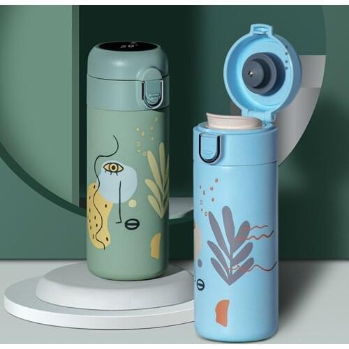 Cute Water Bottle Simple and Creative Flask Stainless Steel Thermos Cup Student Bouncing Lid Water Cup Tumbler Coffee Mug Gift