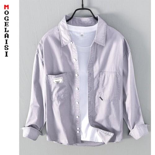 Oversized shirt men casual Long sleeve solid 100% cotton pocket shirts for Mens clothing New 2021 2022 Autumn 1252