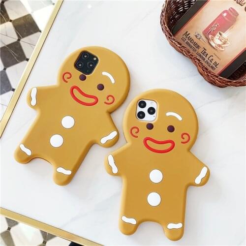 3D Cartoon Gingerbread Man Soft Silicone Phone Case for iPhone 12 Pro Max 11 6 7 8 Plus X XR XS MAX Cute Phone Cover