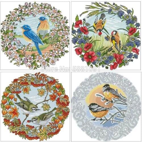 Four Seasons Disc Birds patterns Counted Cross Stitch 11CT 14CT 18CT DIY Cross Stitch Kits Embroidery Needlework Sets home decor