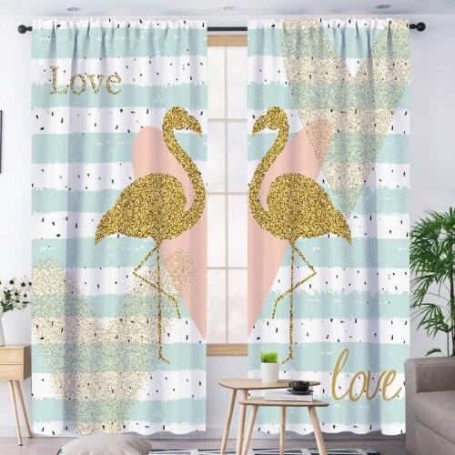 FYMX Golden Flamingo Window Curtains Stripe French Curtains For Living Room Modern Bedroom Drapes Blackout Polyester Cloth