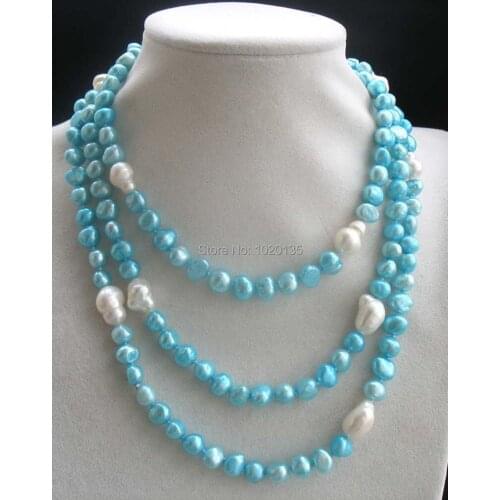 Freshwater pearl baoque light green white necklace 50" nature FPPJ