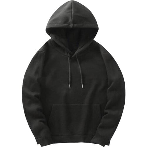 PARKLEES Black Mens Casual Solid Oversize Hooded Sweatshirt Fleece Pullover Pocket Korean Clothes Streetwear Hoodie Hip Hop