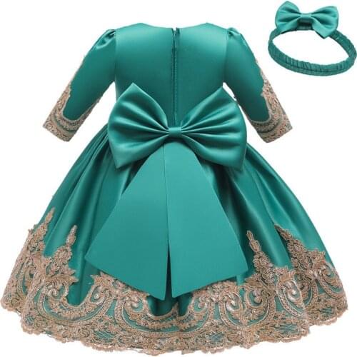 Long Sleeve Girls Flower Dresses For Party Lace Applique Pearls Sash Bow Flower Girl Dress Lace First Communion Dresses
