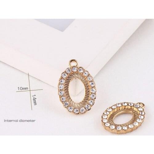 Fit 10x14mm Ellipse Champagne Gold Pendants Crystal Rhinestone Setting Cabochon Cameo Base Tray Bezel Blank DIY Jewelry Finding