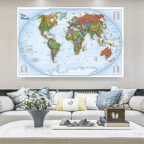 150*100cm Political Map of The World with Details Wall Art Poster Vinyl Canvas Painting Classroom Home Decor School Supplies
