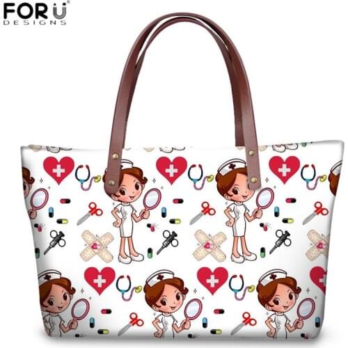 FORUDESIGNS Casual Women Tote Bags Nurse Hospital Doctor Pattern Shoulder Bag for Ladies Girls Handbags Luxury Leather Women Bag