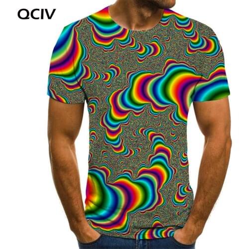 QCIV Colorful T shirt Men Dizziness Anime Clothes Abstract Funny T shirts Art Tshirts Casual Short Sleeve T shirts Casual Tops