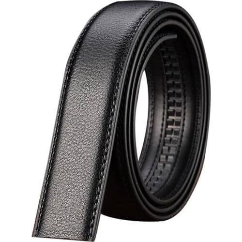Luxury Mens Leather Automatic Ribbon Waist Strap Belt Without Buckle Black