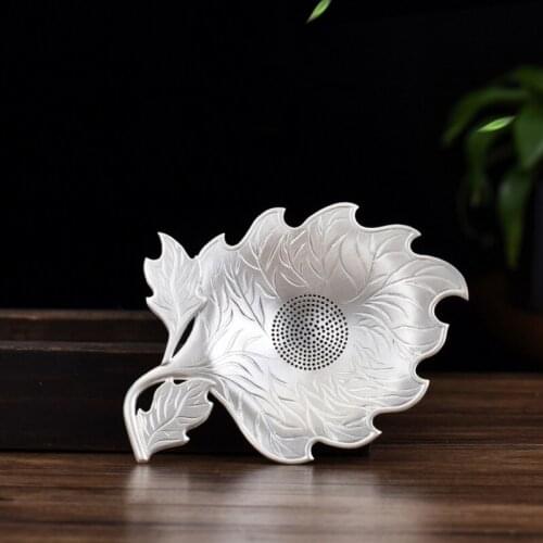 Lotus Leaf Sterling Silver 999 Tea Mesh Leak Leaves Handle Infuser Net Filter Hole Water Separator Kungfu Teaset Strainer Tools