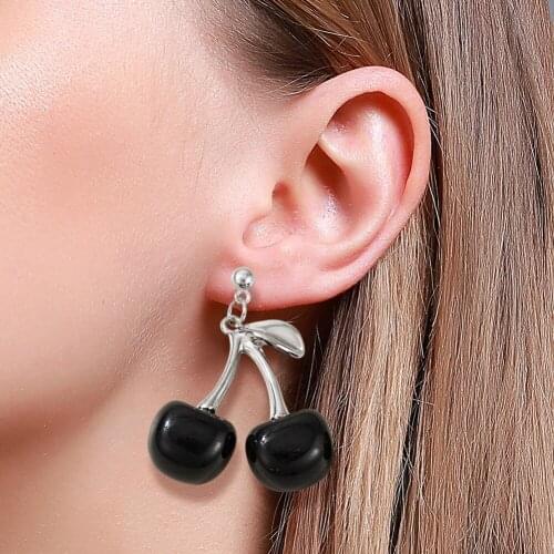 1 Pair Korean Women Cherry Ear Stud Metal Charming Eardrop Dangle Pendant Earrings Statement Jewelry Gift