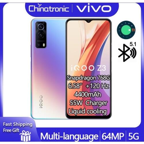 Original VIVO Z3 iQOO Z3 6GB 128GB 5G Mobile Phone Snapdragon 768G 6.58"FHD+120Hz 4400mAh Battery 55W Fast Charge 64M Android 11
