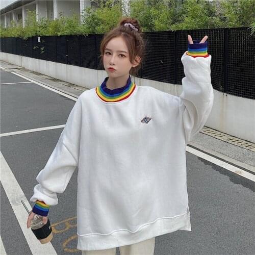 Ulzzang Loose Large Size Korean Style Sweatshirt Women Clothes Coat Oversize Velvet Autumn Winter Female Kpop Harajuku Hoodies