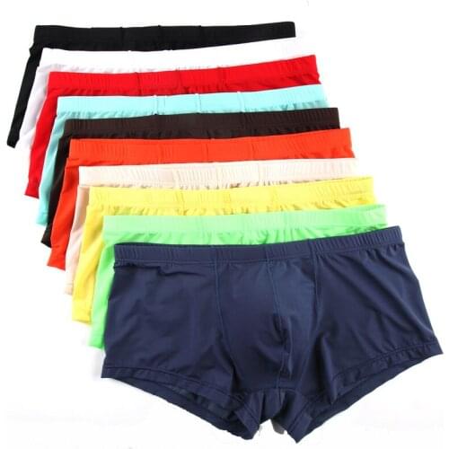 10PCS/Lot Mens Sexy Underwear Boxer Shorts Silky Breathable Low Rise Underpants Bulge Pouch Male Homme Panty Boxershorts Bikini