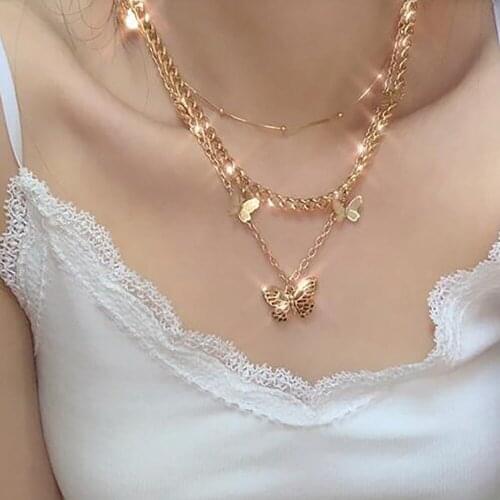 Vintage Multilayer Pendant Butterfly Necklace for Women Butterflies Moon Star Charm Choker Necklaces Boho Fashion Jewelry Gift
