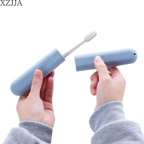 XZJJA 2PCS Bathroom Accessories SetsToothbrush Holder Natural Wheat Straw Travel Tooth Brush Protect Container Case Box