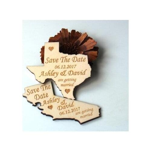 Custom state Save the date Wedding Wooden gift tags invitation Labels cards party engagement bridal shower decorations