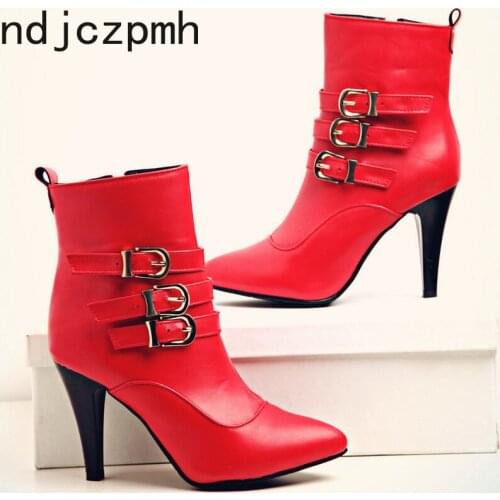 Womens Boots New winter fashion Pointed zipper plush High heel Short tube Martin Womens shoes plus size 33-45 Heel Height 8cm