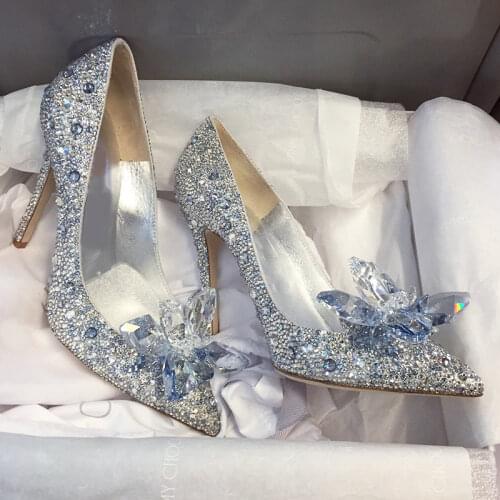 2020 Newest Rhinestone High Heels Cinderella Shoes Women Pumps Pointed toe Woman Crystal Party Wedding Shoes 5cm/7cm/9cm heels