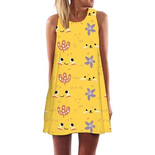 New Summer Ladies Dress Cartoon 3D Digital Printing O-Neck Off Shoulder Mini Dress Women Loose Casual Fashion Dress