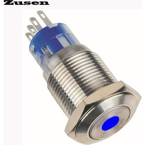 Zusen 16mm dot illuminated on-off 2no2nc push button switch(GQ16F-22ZD/B/12V/S)