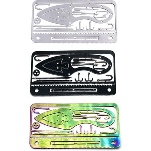 17 in 1Portable Stainless Steel Fishhook Card Model Outdoor Camp Hunting Supplies Multifunctional fishhook Emergency Survival