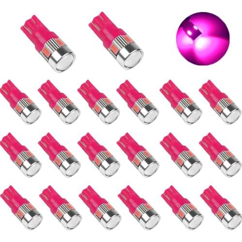 20Pcs Pink T10 W5W 5630 6SMD 12V Led Bulbs For Car License plate light Interior Lights Reading Light Trunk Light Bulb
