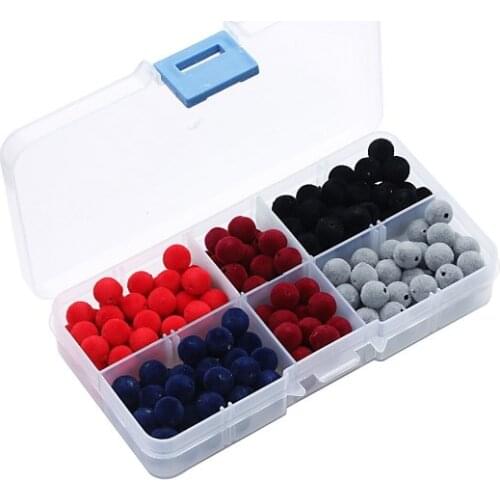 250pcs 8mm box Round Beads Pompom Velvet Fabric Resin Loose Spacer Beads 1mm Hole For DIY Necklace Bracelet Earring Making