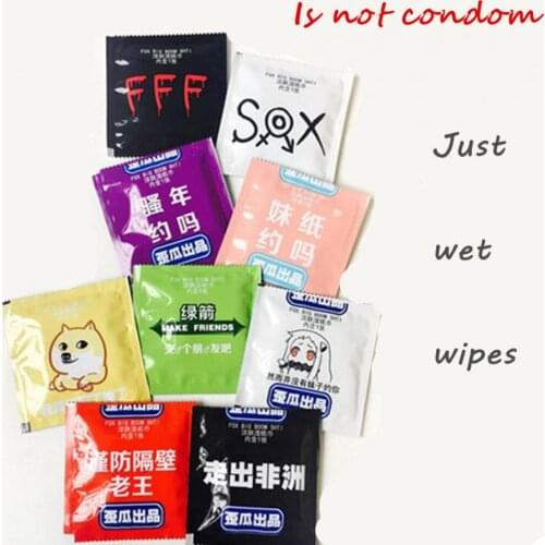 5 PCS/LOT Cartoon Funny Condom Shape Wet Wipe Wet Tissue Clean Skin&dating Halloween Entire Toy Sexy Young Gift For Women/men