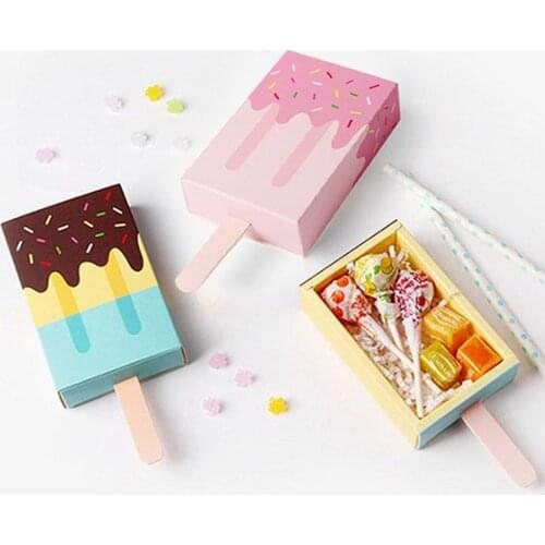 6Pcs/lot Ice Cream Shape Candy Box Gift Boxes Baby Shower Party Cute Cartoon Drawer Packaging Bags for Kids Birthday Party Favor