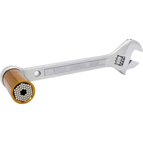 8-Inch Adjustable Wrench with 3/8 Inch Quick Release Reversible Ratchet Handle, Universal Socket and Power Drill Adapter