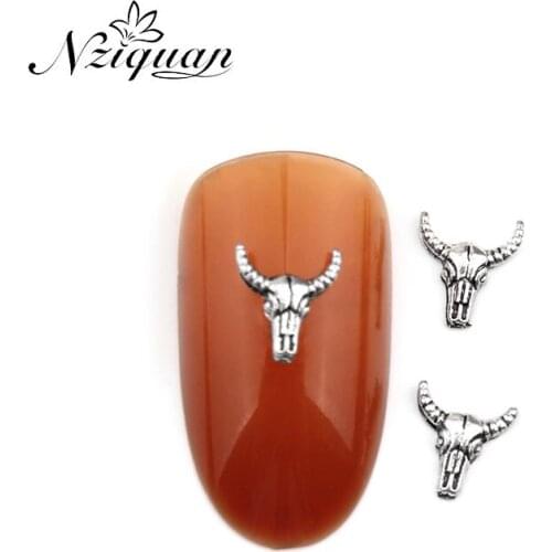 2020NZIQUAN 20pcs/box antique silver horns 3D shape metal nail decoration stickers mosaic accessories DIY nail art decoration