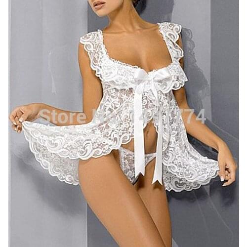 White Lace Baby Doll Sexy Lingerie Plus Size 4XL 6XL Bridal Nightgown Sets