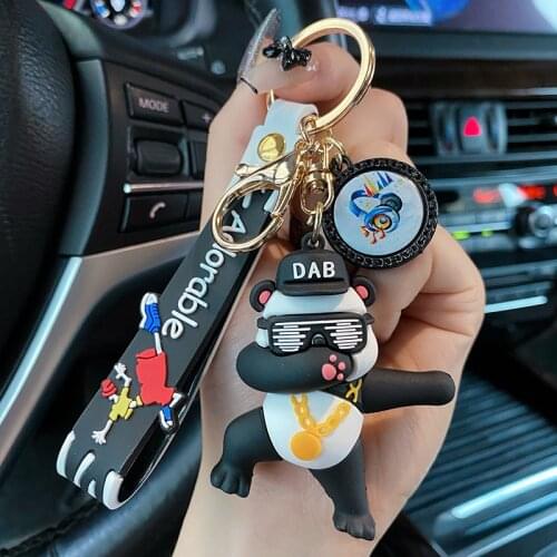 Key Cartoon Street Dance Cat Panda Keychain Creative Cute Covering Eyes Dance Tiger Chains Men Backpack Pendant Car Keyring Gift