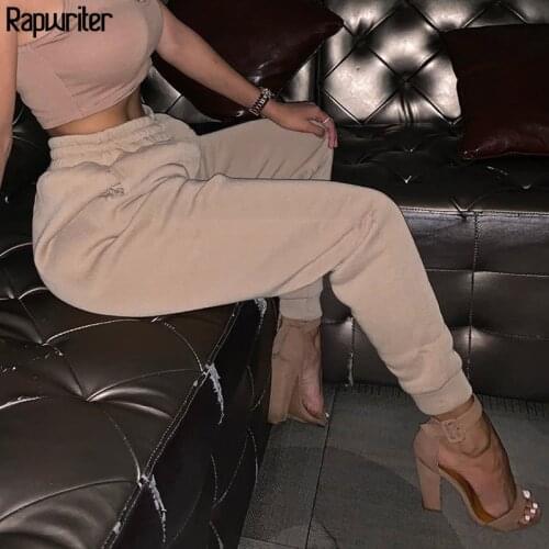 Rapwriter Casual Solid Thick Cotton Pants Women 2020 Fall Winter Stretch High Waist Streetwear Jogger Pencil Trousers Pocket