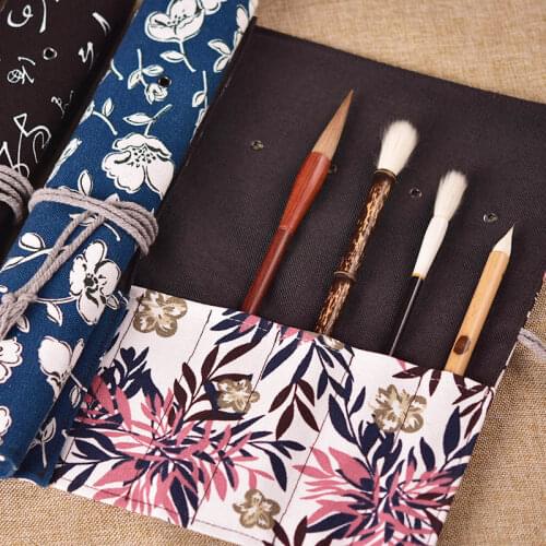 Chinese Painting Calligraphy Pencil Case Brush Pen Curtain Cotton Fabric Handmade Pen Bags Retro Calligraphy Pen Storage Bags