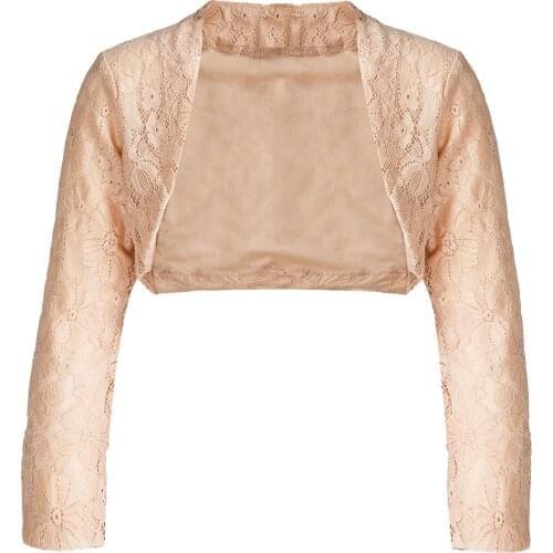 Kids Girls Bolero Cardigan Top Long Sleeves Floral Lace Cropped Shrug Elegant Open Front Cardigan Coat for Wedding Party Dresses