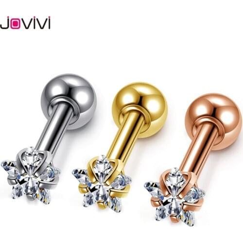 JOVIVI Stainless Steel Stud Earrings 3mm Star Cubic Zirconia Round Barbell Tragus Cartilage Helix Ear Stud Piercing Jewelry 16Ga