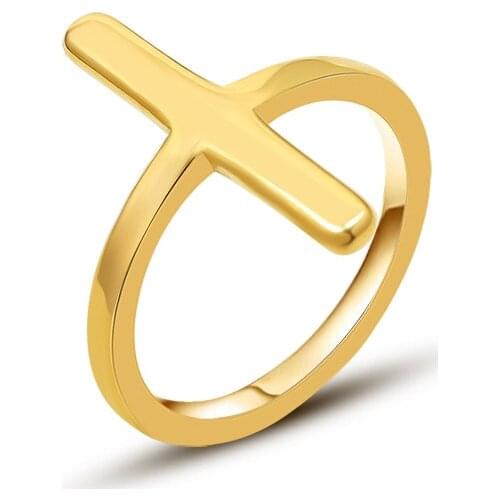 Trendy Gold Color Stainless Steel Cross Rings For Women Fashion Jewelry Simple Ring Femme Finger Accessories 2021 Bague