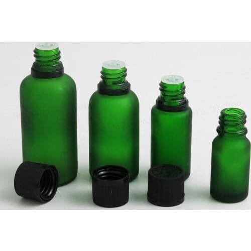 Frost Green Glass Essential Oil Bottles Container with Orifice Reducer Tamper Evident Lids 5ml 1/3oz 2/3oz 1oz 50ml 100ml 12pcs