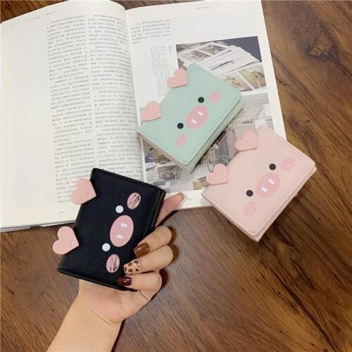 Cute Cartoon Little Girls Pig Designer Wallets Student School Girls PU Leather Money Purse Short Mini Wallet