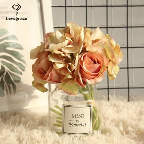 Lovegrace Beautiful White Bridal Bridesmaid Flower Wedding Bouquet 30cm Artificial Flower High Quality Hydrangea Rose Bouquet