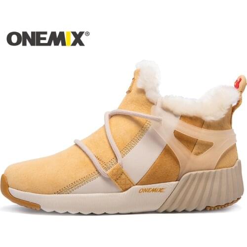 ONEMIX 2019 New Couples Casual Sneakers High Top Boots Winter Warm Fashion Wool Women Ankle Boots Platform Men Trekking Shoes
