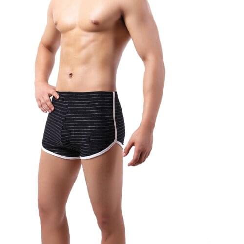 Summer Men Casual Homewear Shorts Nylon Split Fork Breathable Sleep Bottom Sexy Male Striped Nighty Sleepwear Short Pants